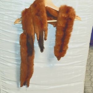 Vintage 4 pelt brown/tan  full mink fur shawl, neck wrap, boa, scarf clip